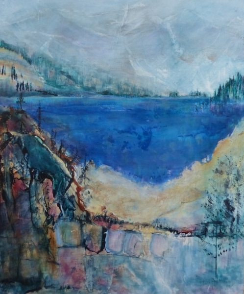 Alpine Lake 24' H X 20" W Acrylic, mixed media on board