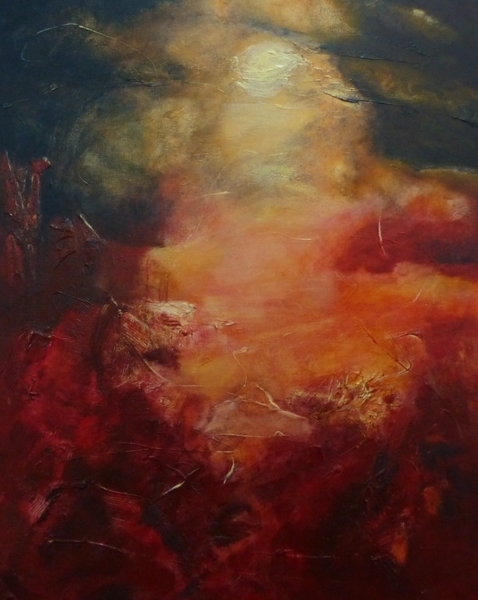 As the Moon Reflects the Light of the Sun SOLD  30"X24"   Acrylic, mixed media on canvas